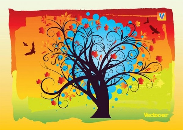 Vibrant Autumn Tree Abstract Vector Background web vector unique tree stylish quality original illustrator high quality graphic fresh free download free download design creative colorful background autumn tree autumn abstract   