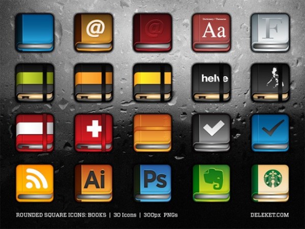 30 Rounded Square Book Icons Set PNG web unique ui elements ui stylish simple set quality original new modern interface icons hi-res HD fresh free download free elements download detailed design creative clean books book icons book   