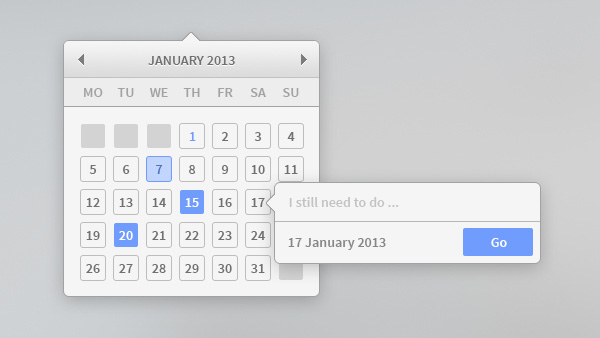 Simple Grey Calendar Widget PSD web unique ui elements ui stylish simple quality psd popup original new modern minimal interface hi-res HD grey fresh free download free elements download detailed design creative clean calendar widget calendar basic   