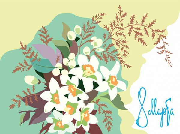 Floral and Fern Bouquet Vector Background web vector unique ui elements stylish soft quality original new Mother's day interface illustrator high quality hi-res HD graphic fresh free download free flowers floral fern elements download detailed design creative bouquet blue background   