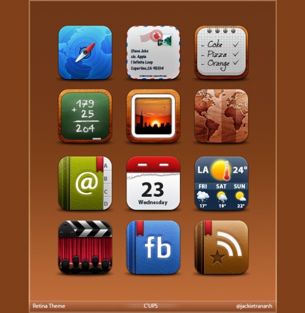 C'ups Theme iPhone 4 Icons Set PNG web unique ui elements ui stylish retina display quality pack original new modern iphone 4 interface icons hi-res HD fresh free download free elements download dock icons detailed design creative clean c'ups theme   