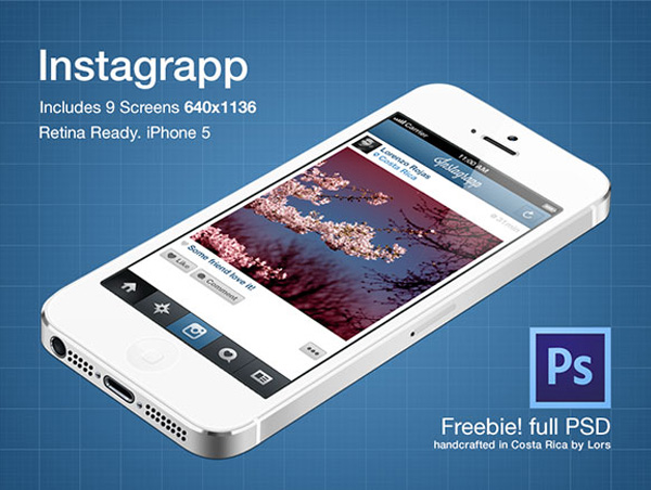 9 Instagrapp App Screens PSD web unique ui elements ui stylish set screens quality psd original new modern interface Instagrapp ui Instagrapp hi-res HD fresh free download free elements download detailed design creative clean app   