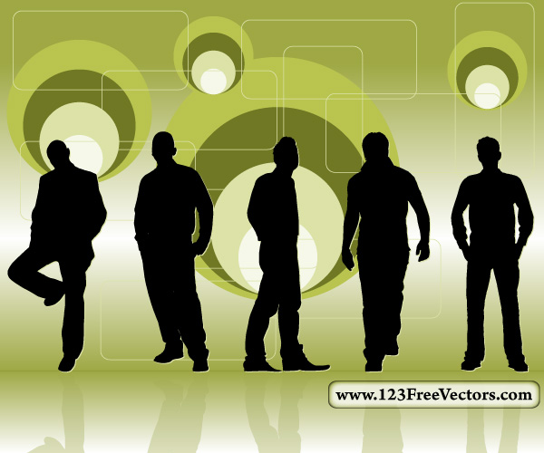 Retro Circles Men Silhouettes Vector Background vector silhouettes retro men silhouette men lines green free download free circles background   