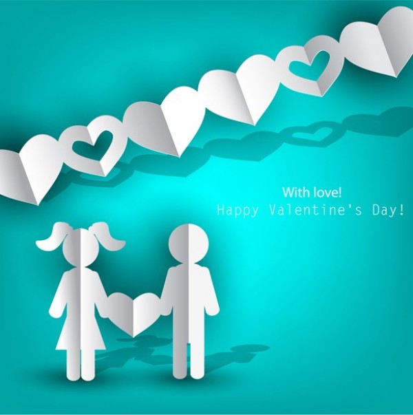 Boy Girl Hearts Paper Cutout Valentine Background with love web vector Valentines day card valentines unique ui elements stylish string of hearts quality paper cutout original new interface illustrator high quality hi-res hearts HD green graphic girl fresh free download free eps elements download detailed design creative card boy background   