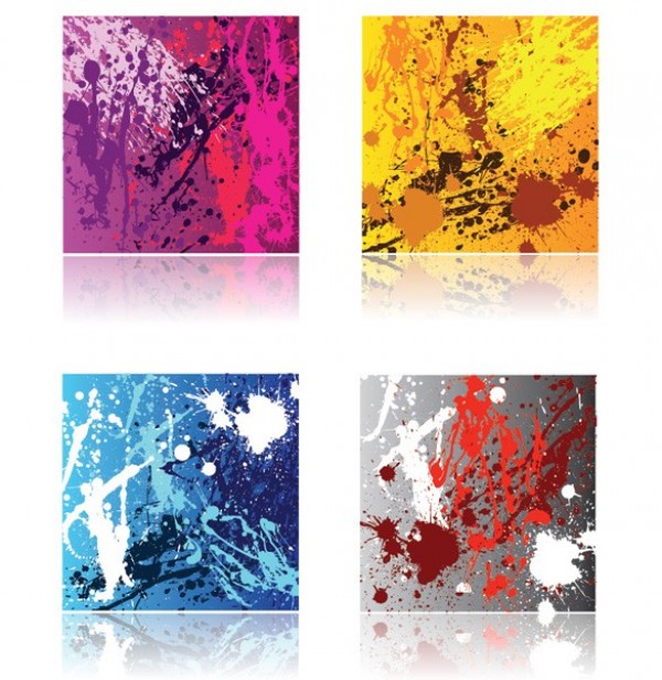 4 Grunge Paint Splatter Vector Backgrounds yellow web vector unique stylish splatter splat splash set red quality purple paint original illustrator high quality graphic fresh free download free eps download design creative colors blue background   