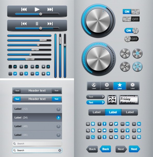 Immaculate iOS Retina UI Elements Kit PSD web unique ui set ui kit ui elements ui toolbar toggle switches tabs stylish social set slider set set selector bar search field roller counter quality psd progress bar power buttons pack original new music player modern mini buttons kit iOS retina kit ios interface hi-res header bar HD fresh free download free elements dropdown download detailed design creative control knobs clean calendar blue   