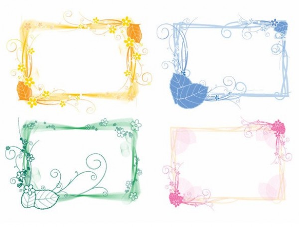 4 Hand Painted Floral Vector Frames vector unique stylish quality original nature illustrator high quality hand painted hand drawn graphic fresh free download free frames flowers floral download delicate creative   