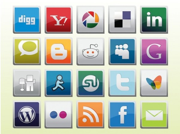 20 Finely Crafted Social Media Vector Icons web vector unique ui elements stylish square social icons set social set quality pack glossy original new networking media interface illustrator icons high quality hi-res HD graphic fresh free download free elements download detailed design creative bookmarking   