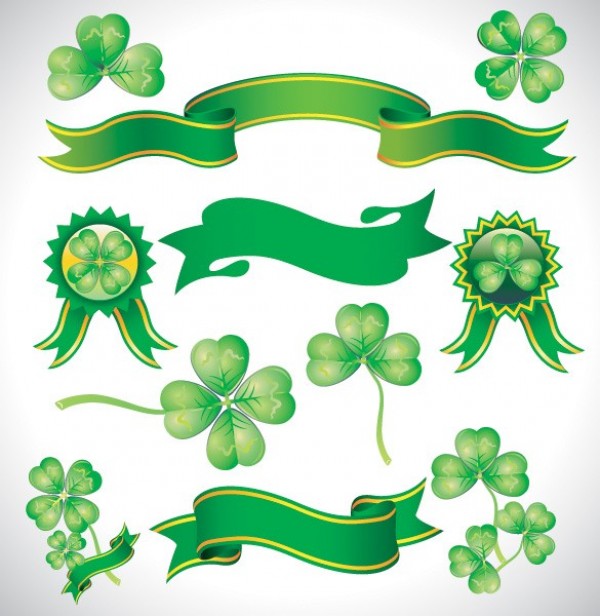 Green St Patrick's Day UI Elements Pack web vector unique ui elements stylish st patricks day Shamrock ribbons quality original new leaf interface illustrator high quality hi-res HD graphic fresh free download free four leaf clover elements download detailed design creative banners badges   