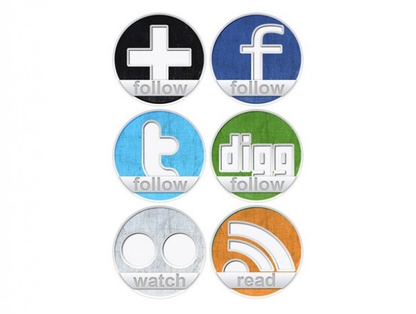 6 Round Grunge Social Media Icons Set PNG web unique ui elements ui stylish social simple round quality png original new networking modern media interface icons hi-res HD grunge fresh free download free elements download detailed design creative clean bookmarking   