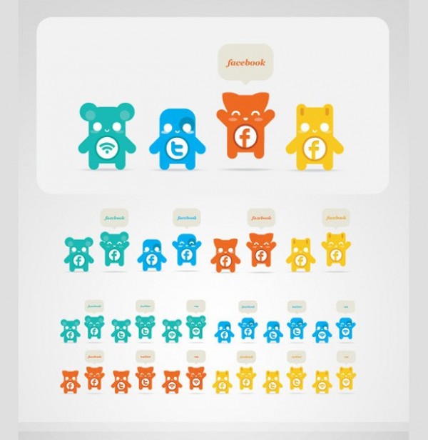 Cute Character Social Media Icons Vector Set web vector unique ui stylish social media social quality original new networking interface illustrator icons icon high quality hi-res HD graphic fresh free download free elements download detailed design cute creative colorful characters   