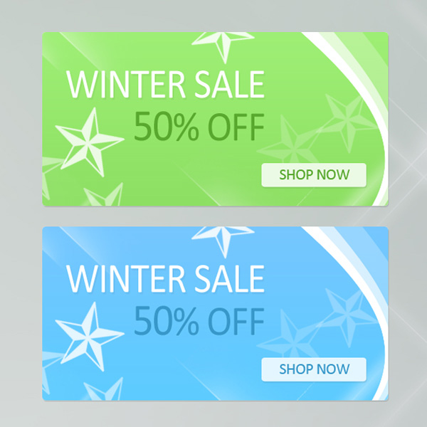 2 Winter Sale UI Banner Set ui elements ui sale percent off header green free download free ecommerce discount blue banner   