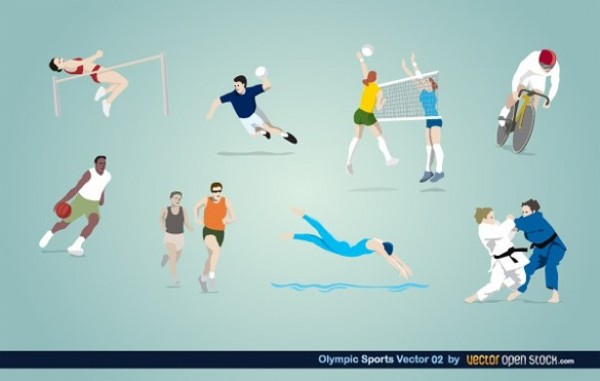 8 Olympic Sports Action Vectors Set web volleyball vector unique ui elements swimming stylish sports set quality original olympics new martial jumping interface illustrator high quality hi-res HD graphic games fresh free download free elements download detailed design cycling creative competition basketball athletes arts ai action   