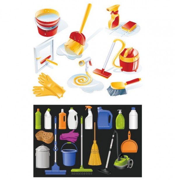 Cleaning Supplies Vector Icons Set web vector vacuum cleaner unique ui elements stylish rubber gloves quality pail original new interface illustrator icon high quality hi-res HD graphic fresh free download free elements download detailed design creative cleaning supplies cleaning broom   