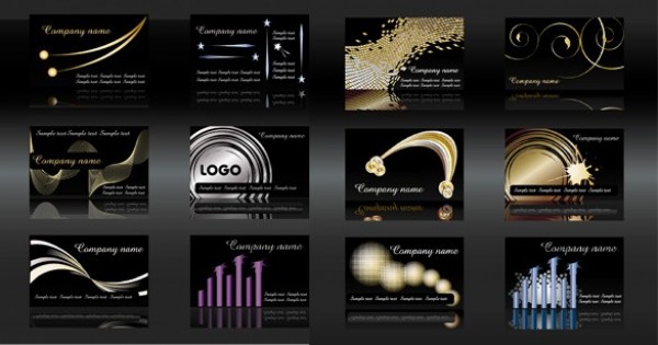 18 Black Luxury Business Cards Vector Set web vector unique ui elements template stylish quality original new luxury interface illustrator high quality hi-res HD graphic gold fresh free download free expensive executive elements download detailed design creative corporate cards business cards black   