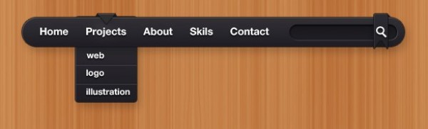 Simple Black Dropdown Navigation Menu PSD web unique ui elements ui stylish slider quality psd original new navigation modern menu interface hi-res HD fresh free download free elements dropdown download detailed design creative clean black bar   