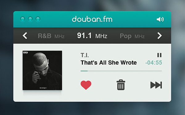 Douban.fm Radio Player Widget PSD widget web unique ui elements ui stylish radio music player radio quality psd original new music player music modern interface hi-res HD fresh free download free fm radio elements download Douban.fm Douban fm radio detailed design creative clean   