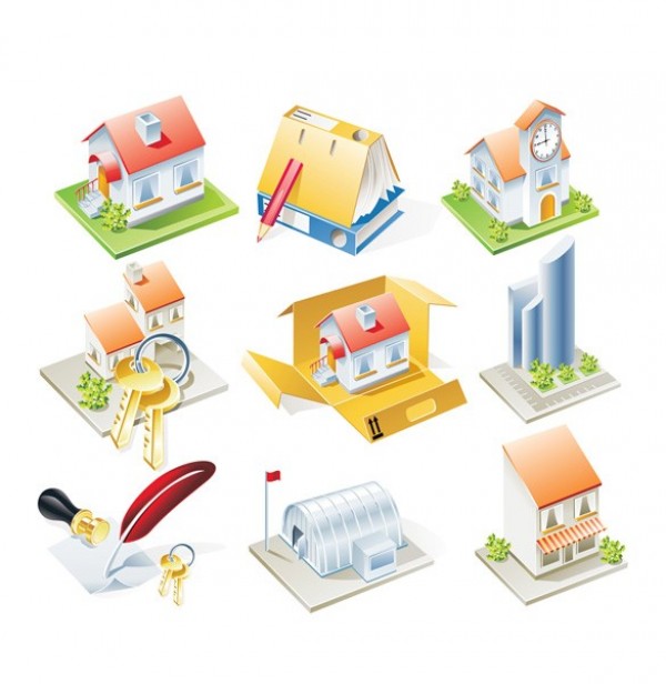 9 Housing Related Icons Vector Set web vector unique ultimate ui elements stylish quality pack original new modern keys illustrator icons houses house icon high quality graphic fresh free download free feather download design creative contract buildings box   