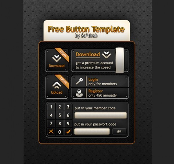 Unique Download Member Code Buttons Set PSD web unique ui elements ui stylish square simple quality psd password original number pad new modern login button interface hi-res HD fresh free download free elements download buttons download detailed design creative clean buttons   