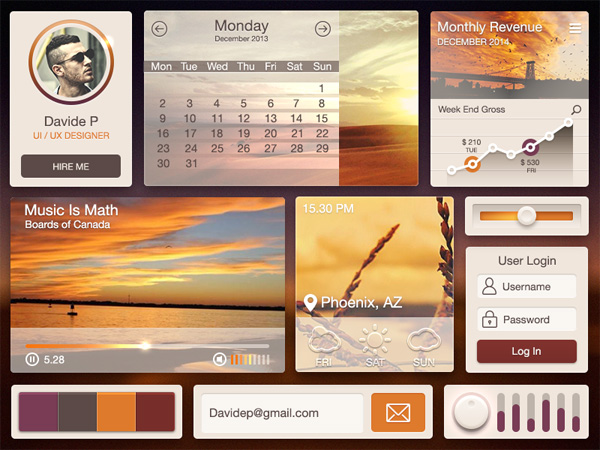 Desert Web UI Elements Kit widget weather widget ui set ui kit ui elements ui toggle slider set revenue graph profile login graph free download free equalizer desert color swatch calendar box   