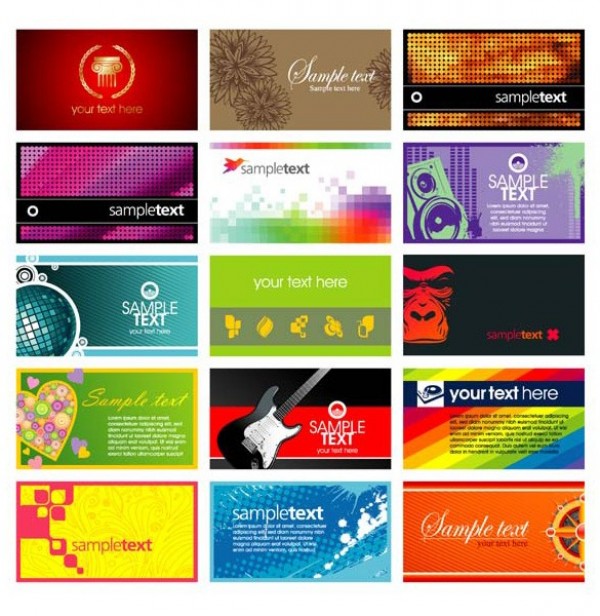 15 Modern Diversified Business Cards Pack web vector unique ui elements template stylish set quality presentation personal original new music modern interface illustrator high quality hi-res HD guitar graphic fresh free download free elements download detailed design creative company card business card abstract   