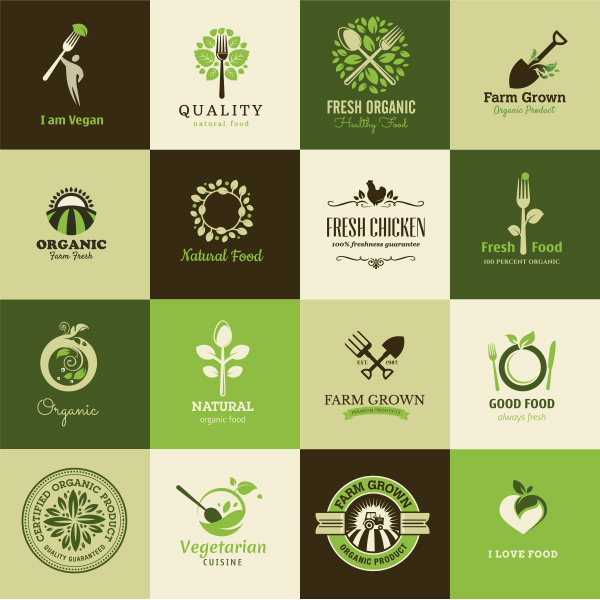 16 Metro Flat Organic Food Vector Logotypes vector square organic natural metro logotypes logos green free fork food flat farming eco   