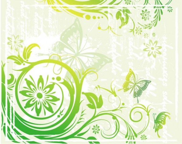 Soft Green Floral with Butterflies Abstract Background web vector unique swirls subtle stylish soft quality original organic nature illustrator high quality green graphic fresh free download free floral eps eco download design creative butterflies background   