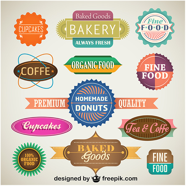 12 Retro Flat Bakery Coffee Shop Vector Elements vintage vector stickers retro organic labels free download free food flat coffee shop coffee banners bakery badges   
