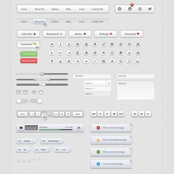 Perfect Precision Light Web UI Elements Kit PSD web uploader unique ui set ui kit ui elements psd ui elements ui toggles tags stylish star rating social toolbar social sliders set quality psd players pagination original on/off switches notifications new navigation menu modern menu light ui kit light kit interface input fields icons iconic buttons hi-res HD fresh free download free elements dropdown download detailed design creative clean checkboxes buttons   