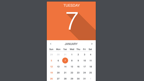 Flat Long Shadow Weekly Calendar Interface widget weekly ui elements ui long shadow free download free flat date calendar   