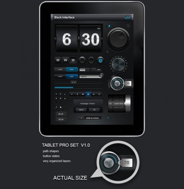 Dark Tablet Pro V1.0 Elements Set PSD web unique ui elements ui tablet pro v1.0 tablet pro stylish set quality psd original new modern interface hi-res HD fresh free download free elements download detailed design dark creative clean buttons android   