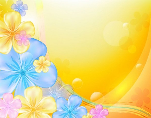 Sunny Yellow & Blue Floral Abstract Vector Background yellow web wave vector unique sunny stylish quality original illustrator high quality graphic glossy fresh free download free flowers floral eps download design creative bright blue background abstract   