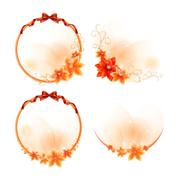 4 Lovely Floral Frames with Ribbons Set web vector unique ui elements subtle stylish sparkle soft set round ribbons quality original orange new interface illustrator high quality hi-res HD graphic glow fresh free download free frames flowers floral frames elements download detailed design creative circle card bow border background arch ai   