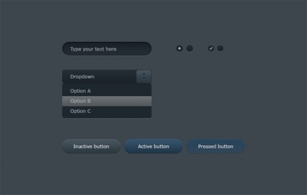 Dark Web UI Elements Kit PSD 11911 web unique ui set ui kit ui elements ui stylish states set radio box quality psd original new modern interface hi-res HD fresh free download free elements download detailed design dark creative clean check box button   