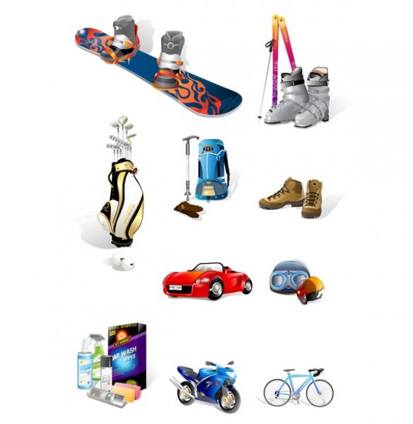 Amazing Sports Related Vector Icons Set web vector unique ui elements stylish sports car sports snowboard skis set quality original new motorbike interface illustrator icons high quality hi-res helmets HD graphic golf clubs golf bag fresh free download free equipment elements download detailed design creative cleaning supplies boots bicycle   