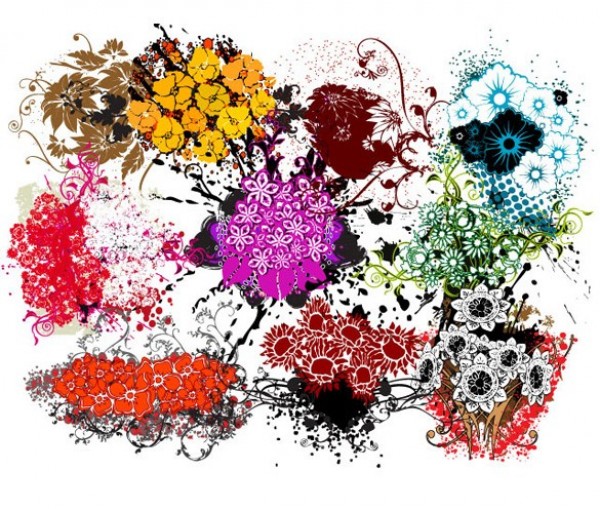 Floral Grunge Bouquets Vector Designs web vector unique stylish quality original illustrator high quality grungy grunge graphic fresh free download free flowers floral bouquet floral download design creative bouquet   