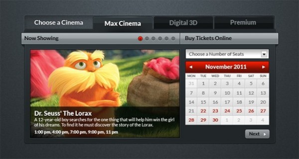 Buy Tickets Online Calendar Widget PSD widget web unique ui elements ui tickets widget tickets calendar ticket theatre stylish quality psd original online tickets now showing new movie modern interface hi-res HD fresh free download free elements download detailed design dark creative clean calendar   