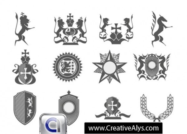 12 Intricate Heraldry Vector Elements Set wreath web vintage vector unique ui elements stylish star shield set quality original new lion interface illustrator horse high quality hi-res heraldry heraldic HD graphic fresh free download free emblems elements download detailed design cross creative banner ai   