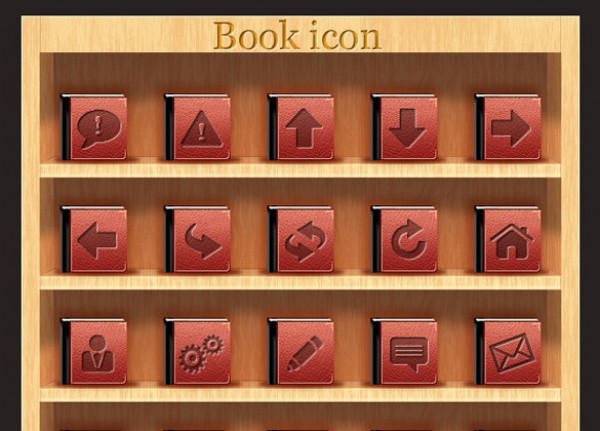 15 Red Book Style Impressed Icons Set PSD web unique ui elements ui symbols stylish settings set red quality psd profile original new modern mail interface icons home hi-res HD fresh free download free elements download detailed design creative clean chat book icons book arrows alert   