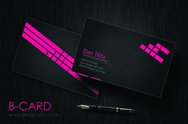 Slick Black Business Card Template Set PSD web unique ui elements ui template stylish set quality psd pink original new modern interface hi-res HD front fresh free download free elements download detailed design creative clean business card black back abstract   