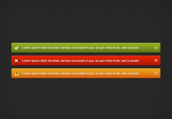 Dark Color Notification Messages Set PSD web unique ui elements ui success stylish set red quality original orange notification new modern messages interface hi-res HD green fresh free download free error elements download detailed design dark creative colors clean attention alert   