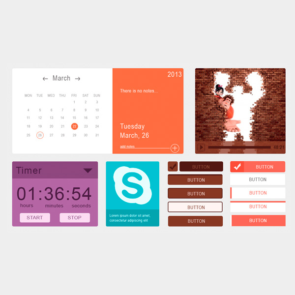 Flat Metro Style Web UI Elements Set PSD windows 8 web video player unique ui set ui kit ui elements ui stylish Skype widget set quality psd original new modern metro interface hi-res HD fresh free download free flat ui set flat ui kit flat ui elements flat elements download detailed design creative colorful clean calendar buttons   