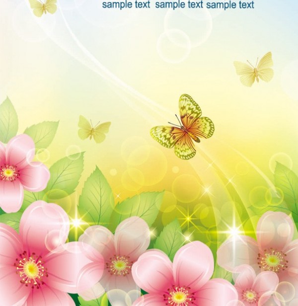 Spring Butterfly Flower Garden Vector Background web vector sunshine sun summer stylish quality pack original nature meadow leaves illustrator high quality graphic garden fresh free download free flowers floral download design creative colorful butterfly background   