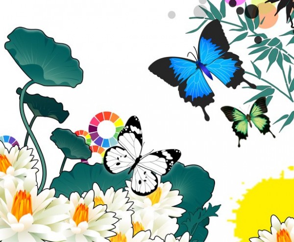 Summer Flowers and Butterflies Vector Background web vector unique summer stylish spring quality original illustrator high quality graphic fresh free download free flowers floral download design creative butterfly butterflies background   