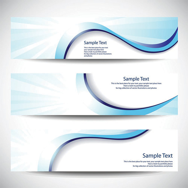 3 Blue Wave Line Radial Abstract Banners Set wavy wave vector set rays radial line headers free download free blue banners abstract   