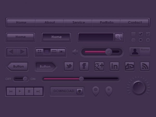 Purple Stylish Web UI Elements Kit PSD web unique ui set ui kit ui elements ui stylish social icons sliders set search field radio buttons quality purple psd player original new navigation modern map pins interface hi-res HD grid view fresh free download free elements download button download detailed design creative control knob clean check boxes buttons   