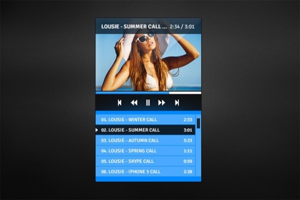 Simple Blue Music Player Interface PSD widget web unique ui elements ui stylish song list quality psd player original new music player music mp3 modern mini interface hi-res HD fresh free download free elements download detailed design creative cover clean blue audio album   