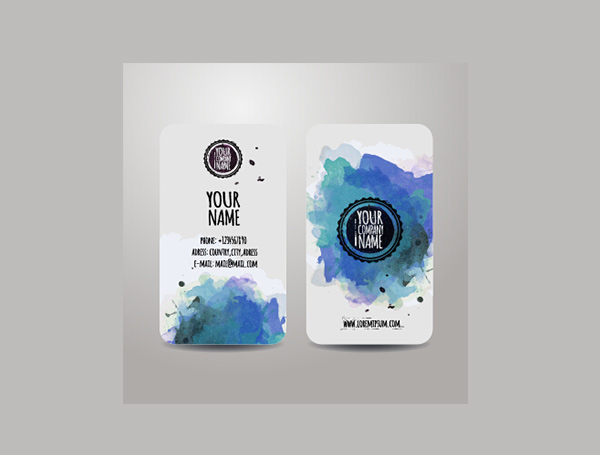 2 Rounded Watercolor Business Cards Set watercolor presentation identity grunge free card business card blue abstract   
