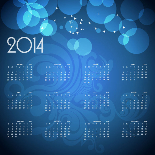 Blue Abstract 2014 Calendar vector swirls stars free download free floral circles calendar bubbles bokeh blue abstract 2014 calendar 2014   
