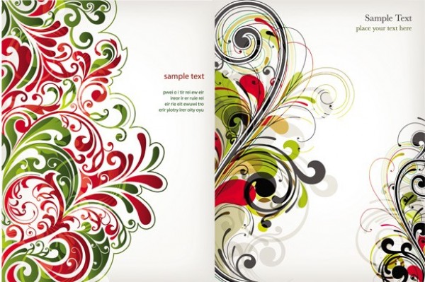 5 Red/ Green Floral Swirls Vector Backgrounds web vector unique swirls stylish red quality original illustrator high quality heart green graphic fresh free download free floral download design creative background   